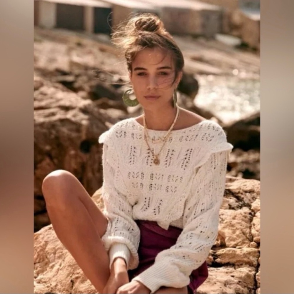 Sezane Cream Knit Sweater
